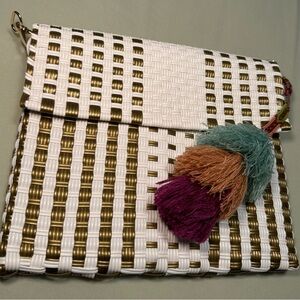 Stylish White and Gold Woven Clutch